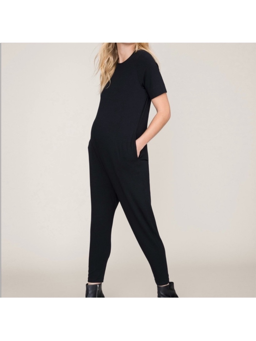 Hatch Maternity Black Short-Sleeve Jumpsuit